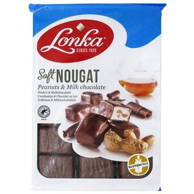 цукерки Lonka нуга в молочному шоколаді з арахісом 12*220г